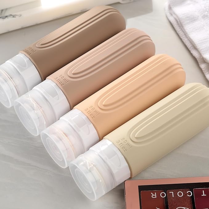 Travel Bottles for Toiletries, Tsa Approved 3oz Travel Size Containers BPA Free Leak Proof Refillable Liquid Silicone Squeezable Travel Accessories for Shampoo Conditioner Lotion (4 Pack)