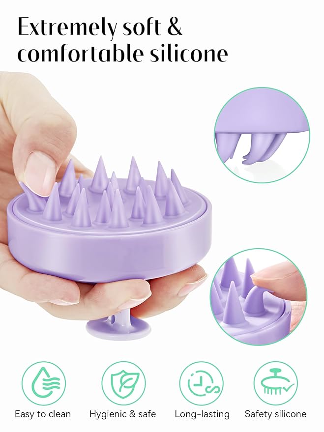 HEETA Shampoo Scalp Brush Massager Hair Growth, Scalp Scrubber with Soft Silicone Bristles for Dandruff Removal, Hair Brush Exfoliator, Light Purple