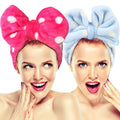 Hairizone 2 Pack Makeup Headbands for Washing Face Shower Spa, Soft and Cute Big Bow Hair Bands for Women and Girls (Light Blue/Roseo)