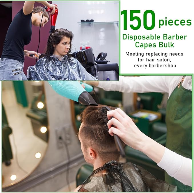 Yahenda 150 Pcs Disposable Salon Capes Bulk Waterproof Hair Cutting Capes for Barber Stylist Dye Supplies 59 x 43.3 Inch(Black)