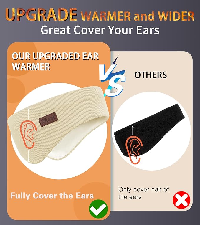 Winter Ear Warmer Headband for Men Women Double-Layer Knit Ear Muffs Cover with Fuzzy Lining for Running and Cycling (Beige, One Size)