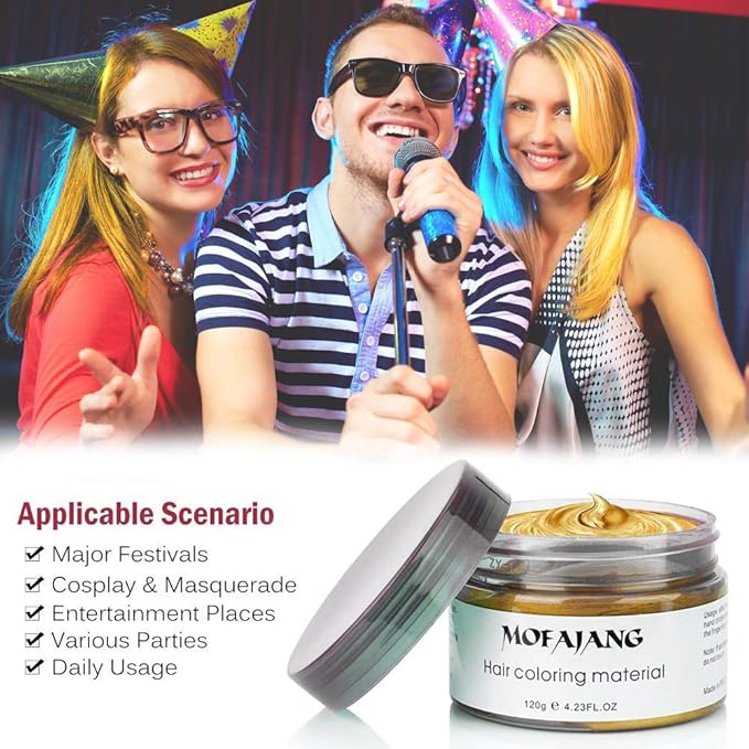 Gold Temporary Hair Dye Wax Natural Instant Hair Color Wax Pomades 4.23 oz, Hair Styling Clay for Party, Cosplay, Halloween, Christmas