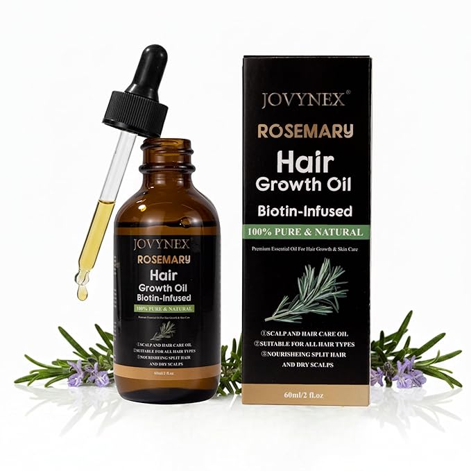 Rosemary Oil for Hair Growth with Biotin - Natural Hair Growth Serum for Thicker Hair, Anti-Hair Loss & Thinning Hair Treatment, Organic Scalp Stimulating Oil for Men & Women (2 fl.oz)