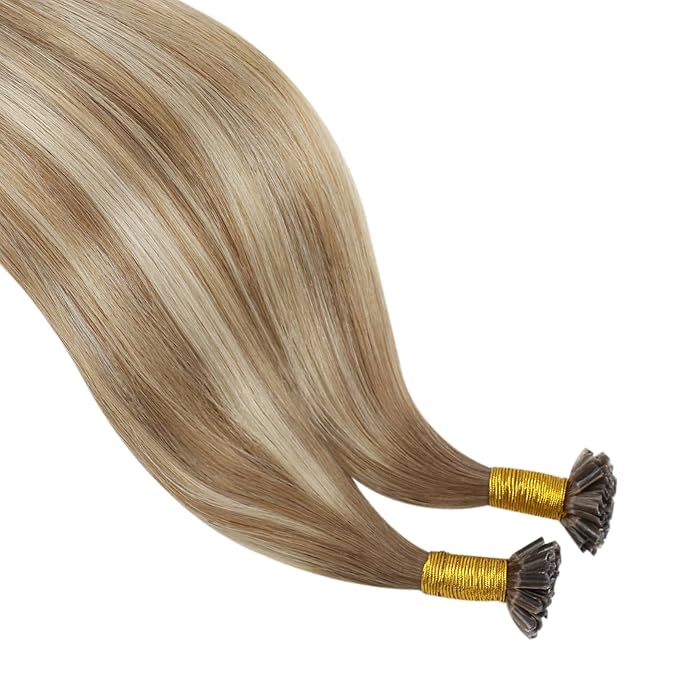 YoungSee Human Hair U Tip Hair Extensions Balayage Light Brown and Platinum Blonde Utips Remy Hair Extensions Balayage U Tips Keratin Hair Extension K Tips Human Hair Extension Ombre 1G/S 50G 20In
