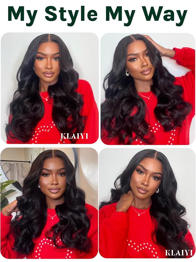 KLAIYI Body Wave Bye Bye Knots Glueless Wig 7x5 Pre Cut Lace Front Wigs Human Hair Wear and Go Wigs for Beginners Pre Bleached Pre Plucked Pre Everything 3S Easy to Ready to Wear Loose Wave Wig 28Inch