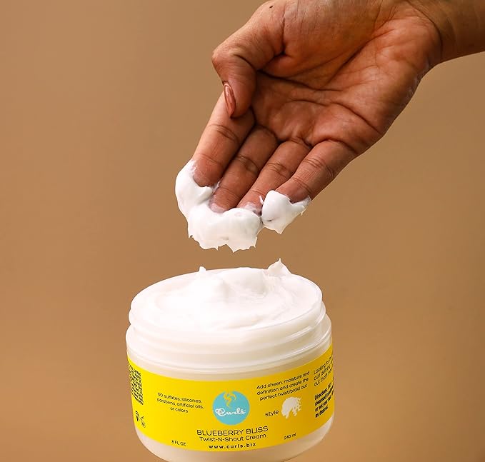 Curls Blueberry Bliss Twist-N-Shout Cream - 8 oz, for the Perfect Twist Outs and Braid Outs, for All Natural Types, Adds Sheen, Moisture, and Definition to Hair
