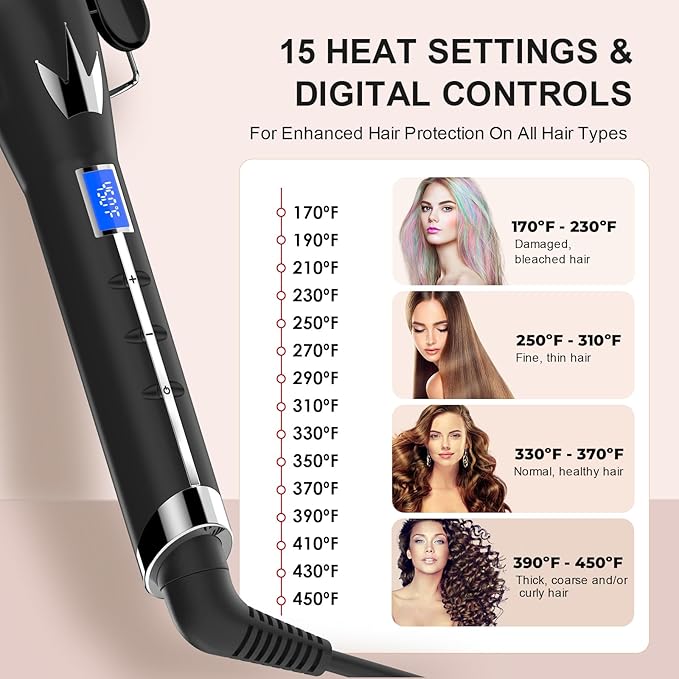 Hair Waver 1 1/4 Inch Crimper for Large Loose Waves, AIMERVO 3 Barrel Curling Iron 1.25", 15 Heat Settings 170-450°F for All Hair Types, Ceramic Jumbo Curling Wand, Dual Voltage, for Mid to Long Hair