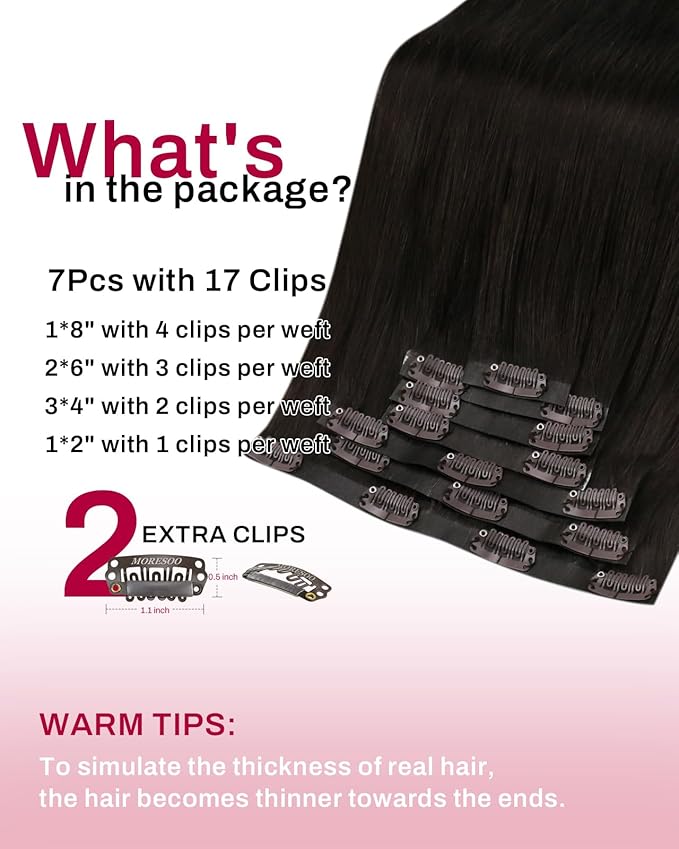 Moresoo Seamless Clip ins Human Hair Dark Brown invisible Clip in Hair Extensions Human Hair Brown 120g/7pcs 16 inch