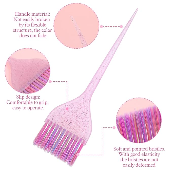 3Pcs Hair Color Brush, Hair Dye Brushes, Glitter Hairs Dye Brush Set Hairs Color Remover, Applicator Brushs for Women Men Salon Use Home DIY Dyeing