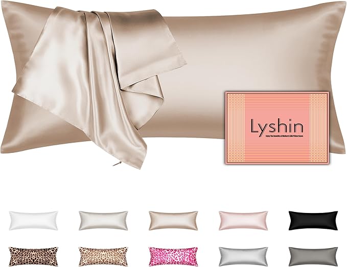 Silk Body Pillow Cover with Zipper, Mulberry Silk Pillow Cases Body Size Ultra Smooth and Soft Breathable Cooling Silk Satin Body Pillowcase for Hair and Skin (20x54 Inches, 1 Pack)