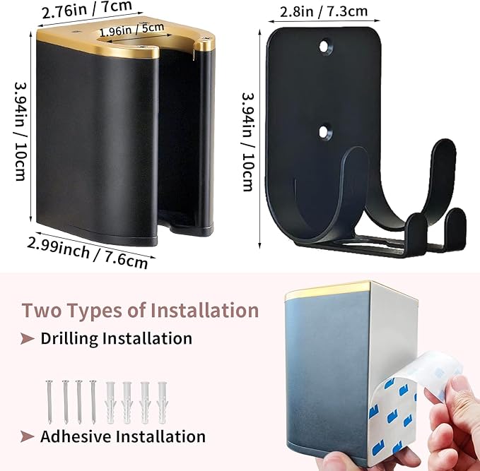 Curling Iron Holder Wall Mount, Premium Organizer for Dyson Airwrap Holder and Flat Iron Holder Wall Mount, Durable Aluminum & Plastic, Modern Space-Saving Storage for Bathroom Vanity, 3M Adhesive