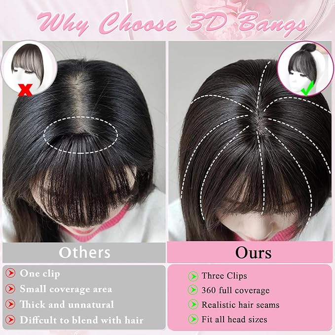 Hair Toppers for Women Real Human Hair Topper Clip in Bangs 360° Cover Remy Human Hair Straight Hairpieces for Thinning Realistic Scalp Swiss Lace Clip on Bangs Cover Gray Hairy Roots Chocolate Brown