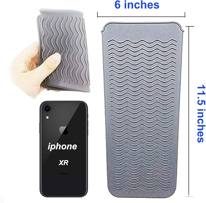 Heat Resistant Silicone Mat Pouch,Hair Styling Tools for Curling Irons, Flat Irons, Hair Straightener， 11.5 * 6 Inches, Food Grade Silicone, Grey