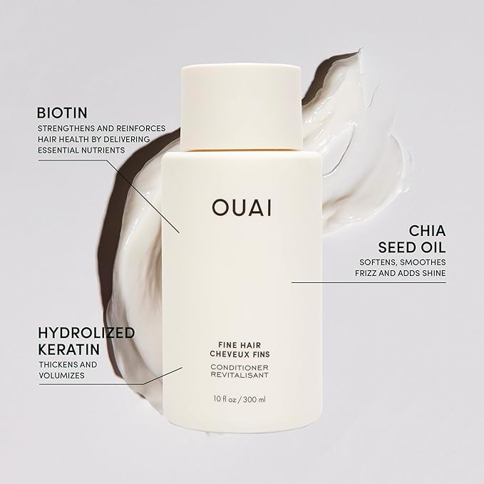 OUAI Fine Hair Shampoo, Conditioner, and Treatment Masque Set - Volumizing, Strengthening, Repairing - 3 Count (10oz Shampoo, 10oz Conditioner, 8oz Masque)