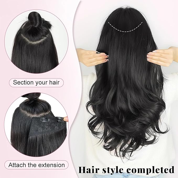 ALXNAN Long Wavy Hair Extensions for Women, Clip in Hair Extensions Clip Ins Soft Layered Synthetic Hairpieces 20 Inch Light Brown mix Golden Blonde