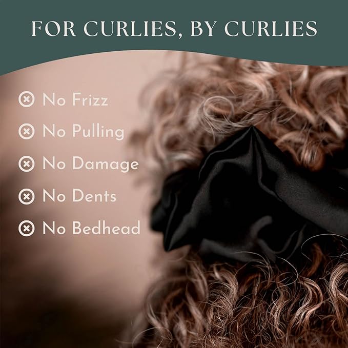 Silk Scrunchies Ponytail Holders – Oversized Mulberry Silk Scrunchies – Extra Large No Damage Hair Ties for Curly, Thick, and Thin - Hair Accessories for Women – Black & White, XL By Curlfriend