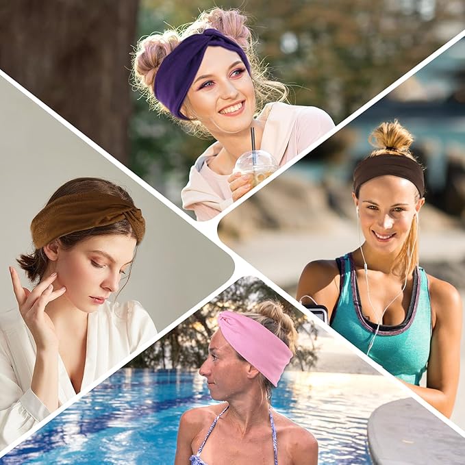 12 Pcs Stretchy Sport Headbands for Women,Absorbed Sport Headband Soft Twist Knotted Headbands for Yoga, Workout Daily Life
