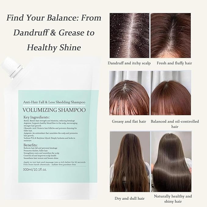 Trichology Volumizing Shampoo，Anti-Hair Fall & Less Shedding Shampoo，Enriched with Multiple Plant Extracts to Promote Hair Growth while Regulating Scalp Oil Production and Nourishing the Scalp，300ml