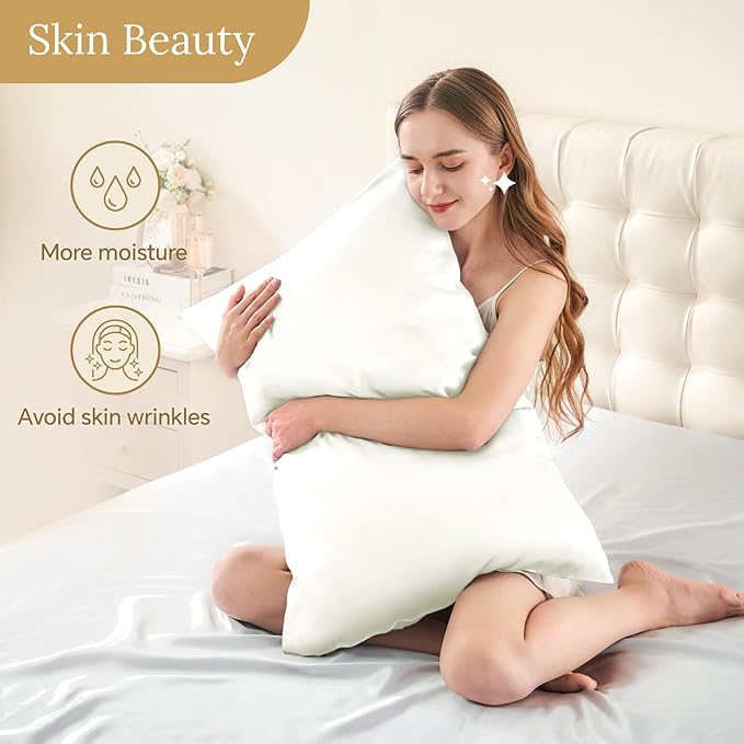 INFIIXSO Silk Pillow Cases 2 Pack Standard Size, Ultra Smooth & Soft Mulberry Silk Pillow Case for Hair and Skin, Breathable Cooling Silk Pillowcase with Hidden Zipper (Cream, 20x26 Inches)