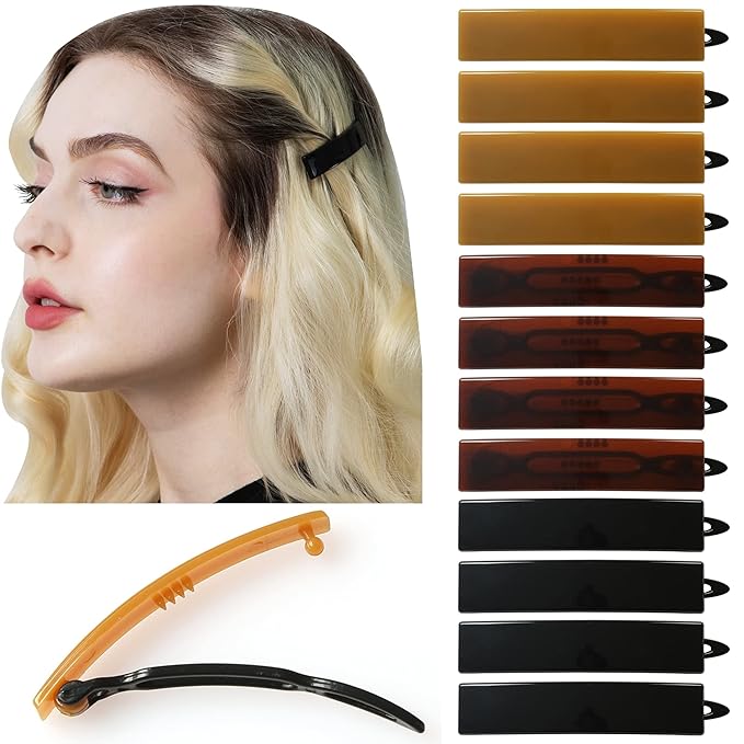 12pcs Hair Barrettes Set for Women and Girls, Hair Clips for Thick Thin Fine Hair, Non-metal Hair Accessories, Non-Slip Grip Handmade Snap Hairpin, BPA Free
