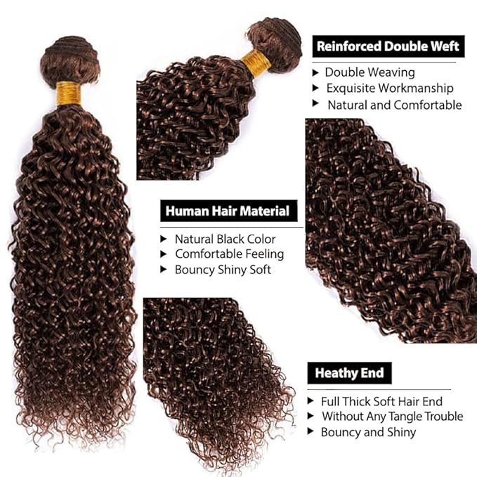 Chocolate Brown Kinky Curly Bundles Human Hair Brown Bundles 28 Inch Niegmeag Brazilian Virgin Remy Hair Extensions Color 4 Kinky Curly Bundle Double Weft Hair Weave 100g