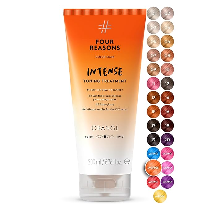 FOUR REASONS Color Mask INTENSE - Orange, 6.76 fl oz - Intensive Toning Treatment - Color Depositing Conditioner - Semi Permanent Hair Dye for Lightened and Colored Hair - 100% Vegan