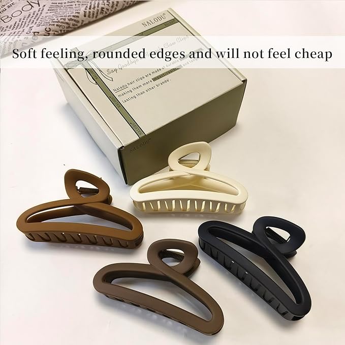 Hair Claw Clips, 4.3 Inch Non-Slip Unbreakable Matte Hair Claws for Women Medium Thick Long Hair, 4 Pack