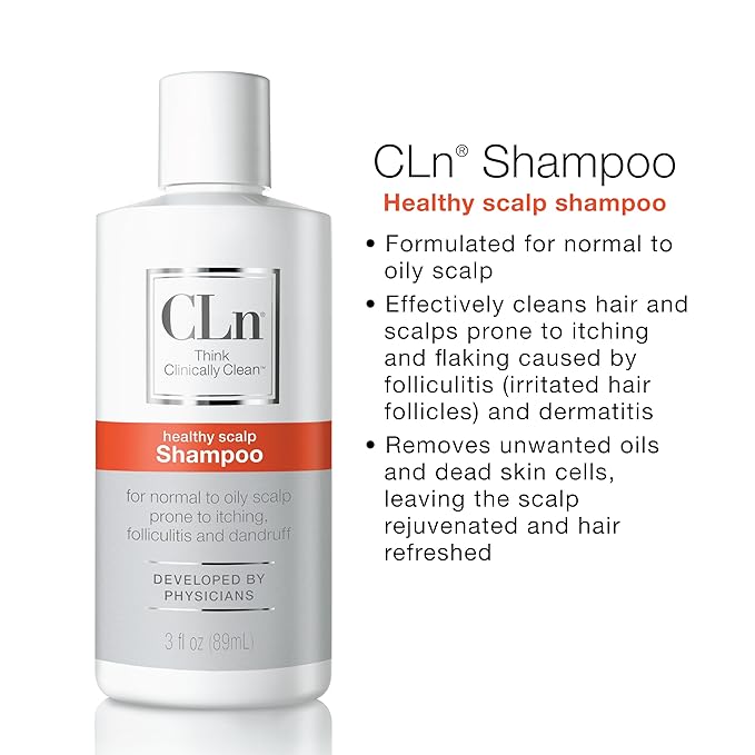 CLn Shampoo with Salicylic Acid – 3 fl oz, Clarifying Anti Dandruff Shampoo for Oily Hair, Itchy or Flaky Scalp Prone to Dandruff, Folliculitis & Seborrheic Dermatitis, Hypoallergenic Formula