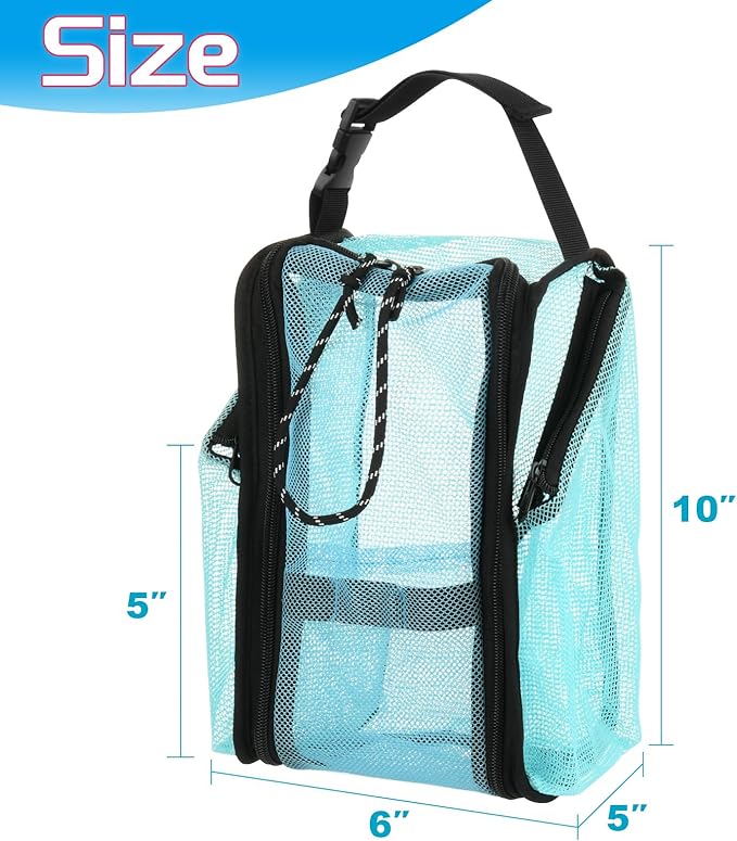 Cosmos Mesh Shower Caddy Toiletry Organizer Hanging Shower Tote Bag, Quick Dry Shower Organizer Portable Bath Bag with Durable Zippers & Side Pockets for Travel Gym Swimming Beach & Camp (Aqua Blue)