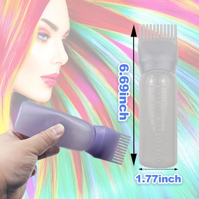 4 Pack Root Comb Applicator Bottle, Hair Oil Comb Applicator for Hair Dye, Shampoos, Salons (White+Purple)