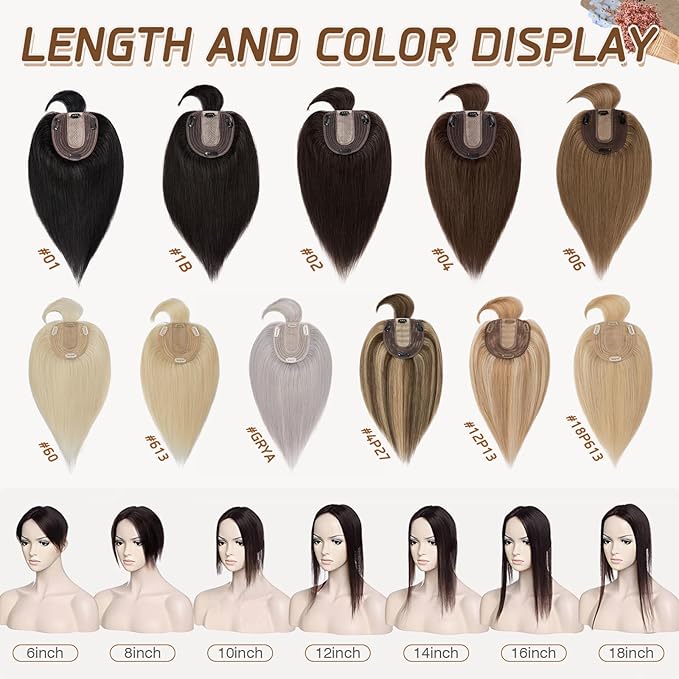 Rich Choices Hair Toppers for Women Real Human Hairs With Bang 100% Remy Human Topper for Thinning Hair Clip in Silk Base Topper 10 Inch #1B Natural Black