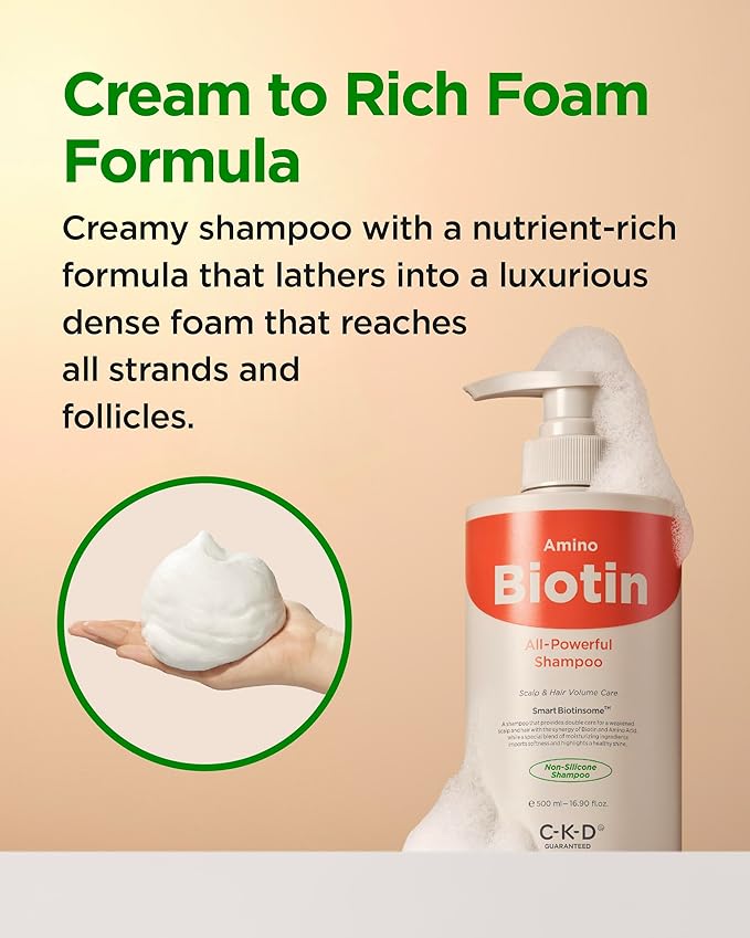 CKD Amino Biotin All-powerful Shampoo - Daily Shampoo for Hair and Scalp, Promotes Hair Growth, Repairs Damaged Hair, Enhances Healthy Hair, and Thickens Hair. Korean Hair Care. 16.9 fl oz