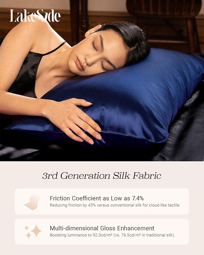 Oriental Lakeside® 100% Pure 22 Momme Mulberry Silk Pillowcase with Hidden Zipper - Nighttime Skincare & Hair Care Hydrating Pillow Cover
