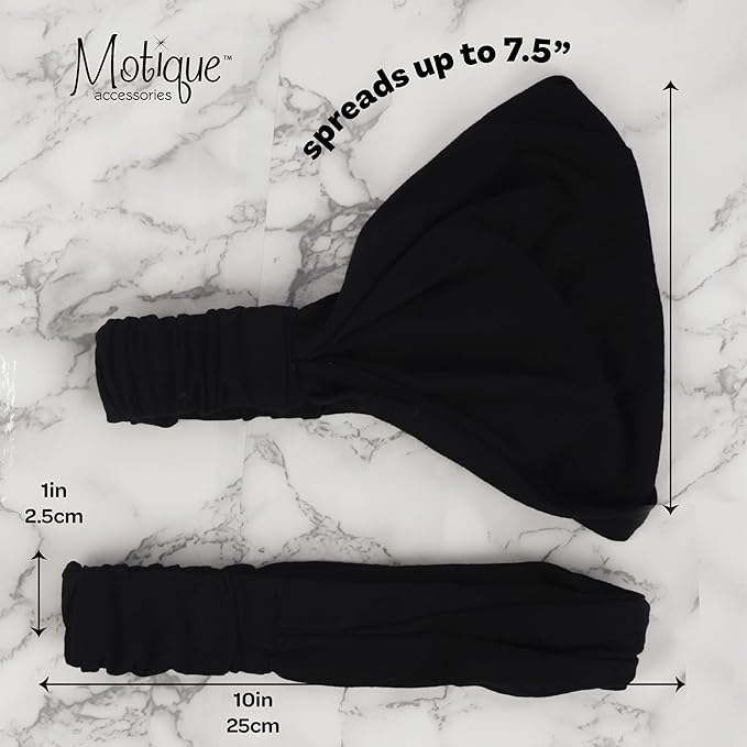 Black Wide Cotton Head Band Solid Boho Yoga Style Soft Hairband