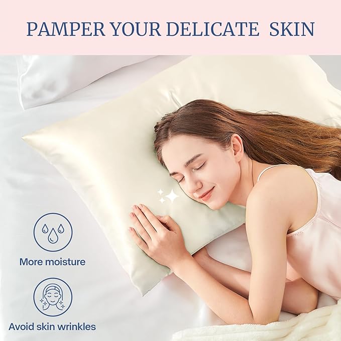 BEDELITE Satin Pillowcase for Hair and Skin, Super Soft and Cooling Similar to Silk Pillow Cases 2 Pack with Envelope Closure, Gift for Women Men(20"x40" King Size, Beige)
