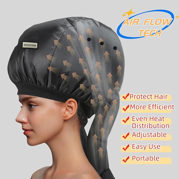 Bonnet Hair Dryer for Curly Hair,Upgraded Double Tubes Even Heat Distribution,Hairstyling Dryer Cap for Women,Diffuser Cap for Curls Hair Portable, Deep Conditioning for All Hairstyles at Home(size M)