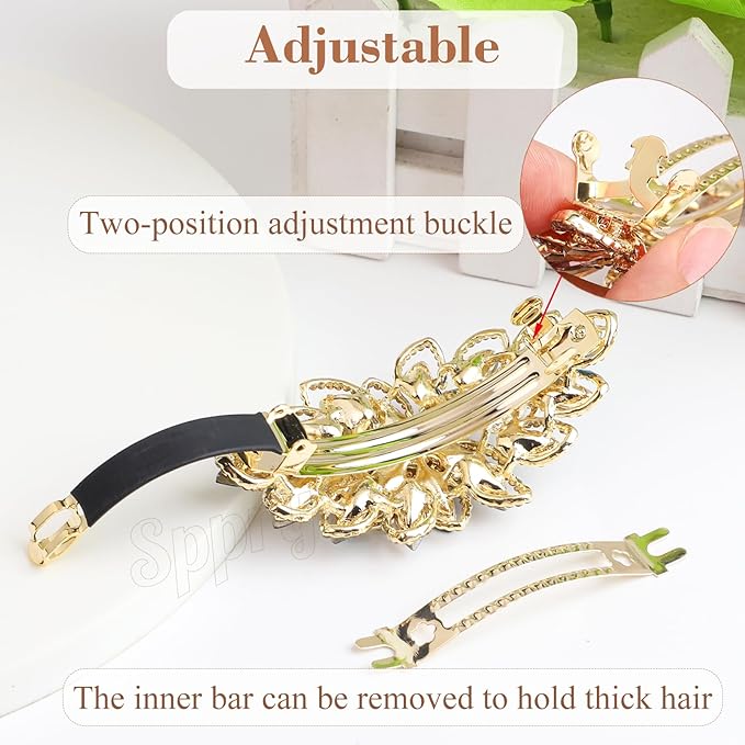 Luxury Gold-plated Rhinestone Hair Barrette for Women, Large Flower Jewelry Design (Colorful)