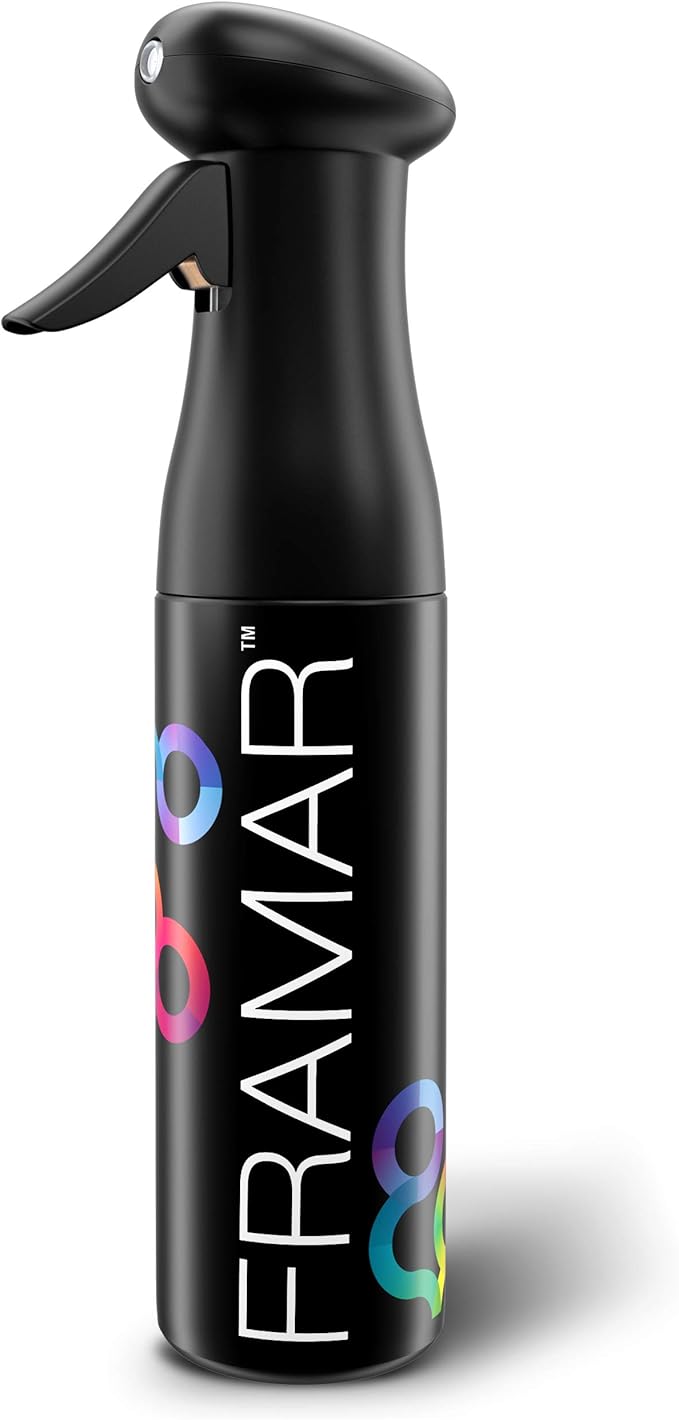 FRAMAR Premium Hair Mister Spray Bottle – Continuous Spray Bottle For Hair, Water Sprayer, Continuous Mister for Salon Supplies – Ultra Fine Mist – Black 250 ml