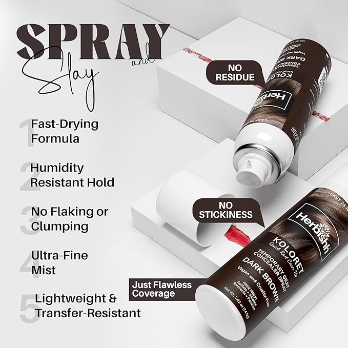 Herbishh Koloret Quick Root Touch Up Hair Color Spray Dark Brown (74.5g), Instant Gray & Dark Brown Root Cover Up, Temporary Hair Color Spray, Lightweight Non-Sticky Dye Mist, Travel Aerosol