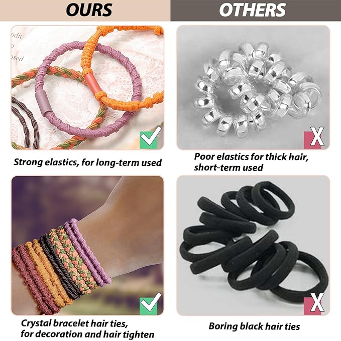 Hair Tie Bracelet, 10Pcs Boho Hair Ties For Girls and Women, Elastic Hair Ties, Hair Bands For Ponytails, Ponytail Holder For Daily Life, Sport, Cooking, Working