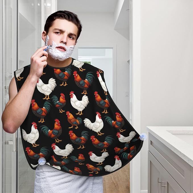 Professional Beard Bib, Non-Stick Hair Catcher Apron Waterproof, Shaving Grooming Essential for Men Dad, Chicken Hens Rooster Shave Bib