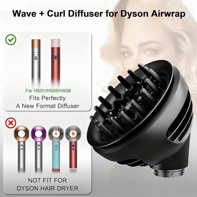 Upgraded Curl Wave Hair Diffuser Attachment for Dyson Airwrap,HS01 HS05 HS08–Enhances Natural Curls, Adds Volume & Shine | Gentle Heat Protection | Ideal Styling Tool for Wavy & Curly Hair Women