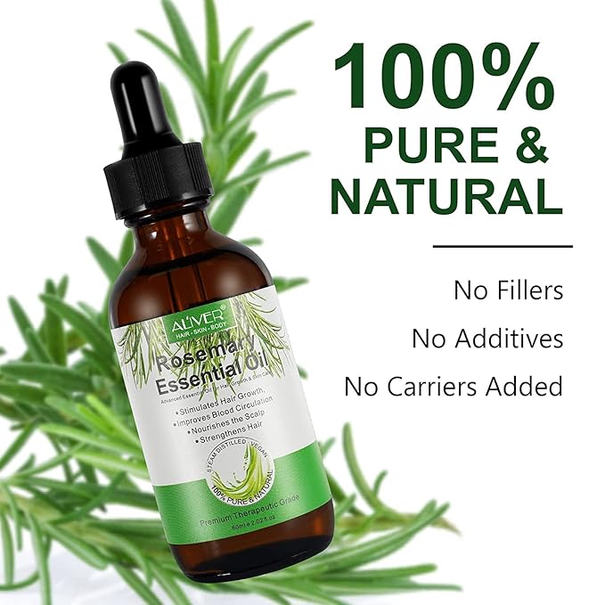 Pure Natural Rosemary Essential Oils - 2 pack, Hair Growth Scalp Oil for Dry Damaged Hair(2.02 Fl Oz)