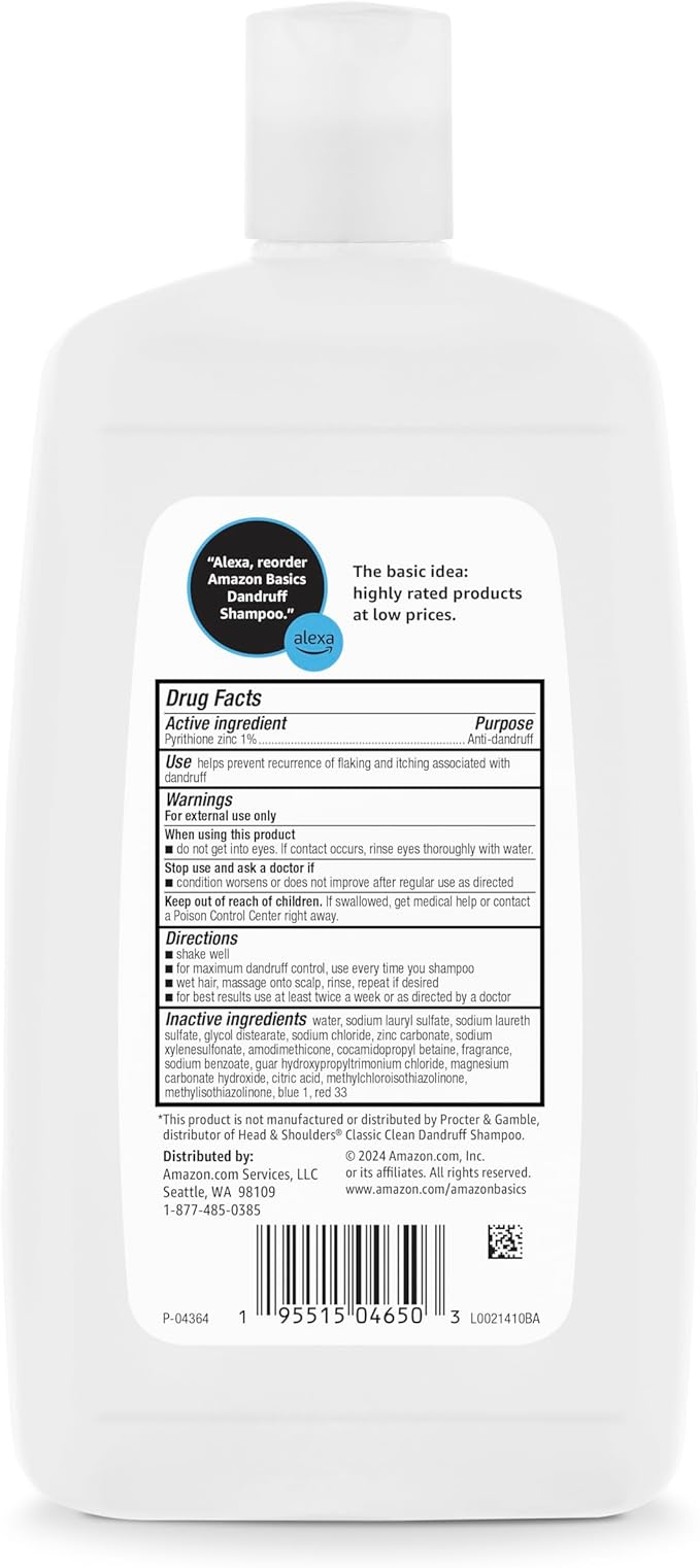 Amazon Basics Dandruff Shampoo for Normal to Oily Hair, 28.2 Fluid Ounces, 1 Pack