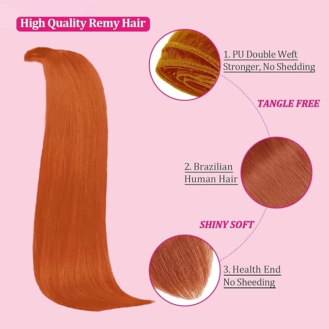 Copper Clip in Hair Extensions Real Human Hair 18inch 110g Brazilian Hair Extensions Clip in Human Hair Clip ins 8pcs with 18clips Double Weft Invisible Seamless Human Extensions for Women