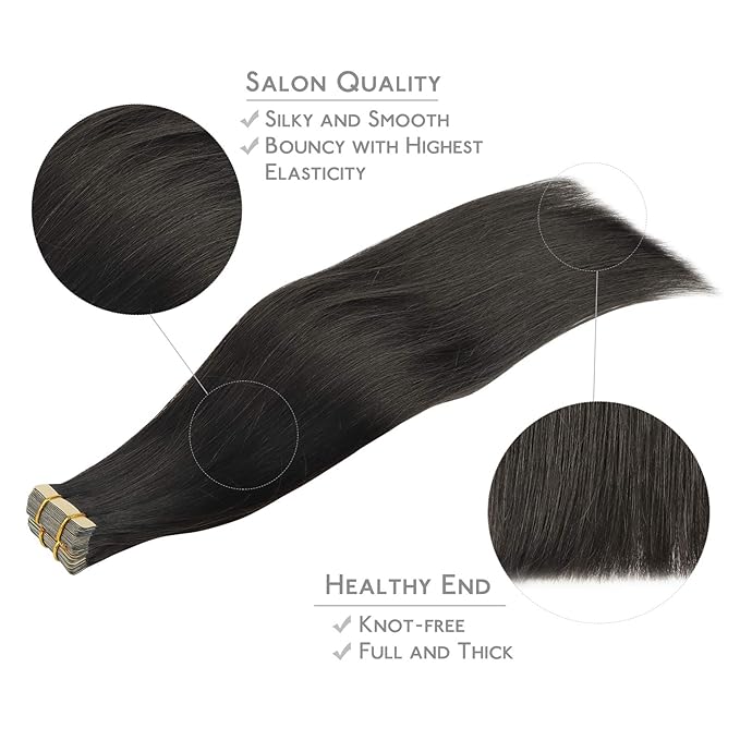WENNALIFE Tape in Hair Extensions Human Hair, 20pcs 50g 14 inch Natural Black Remy Hair Extensions Straight Human Hair Tape in Extensions Skin Weft Tape Extensions Human Hair