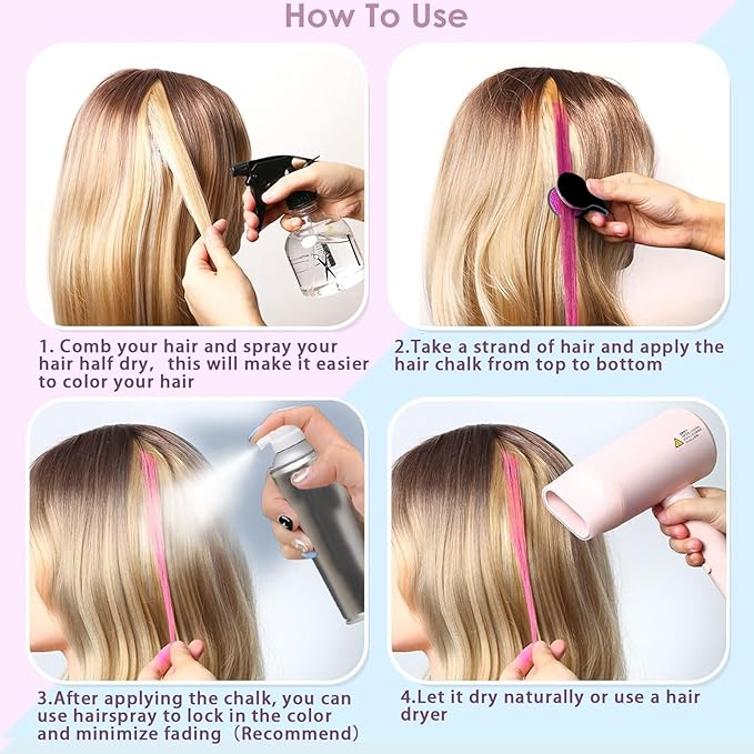 Hair Chalk for Girls Washable, 10PCS Temporary Hair Color for Kids Adults, Temporary Hair Dye Wax Kids Makeup, Great Christmas Birthday Gifts for 6-10 Year Old Girl (Red etc.)
