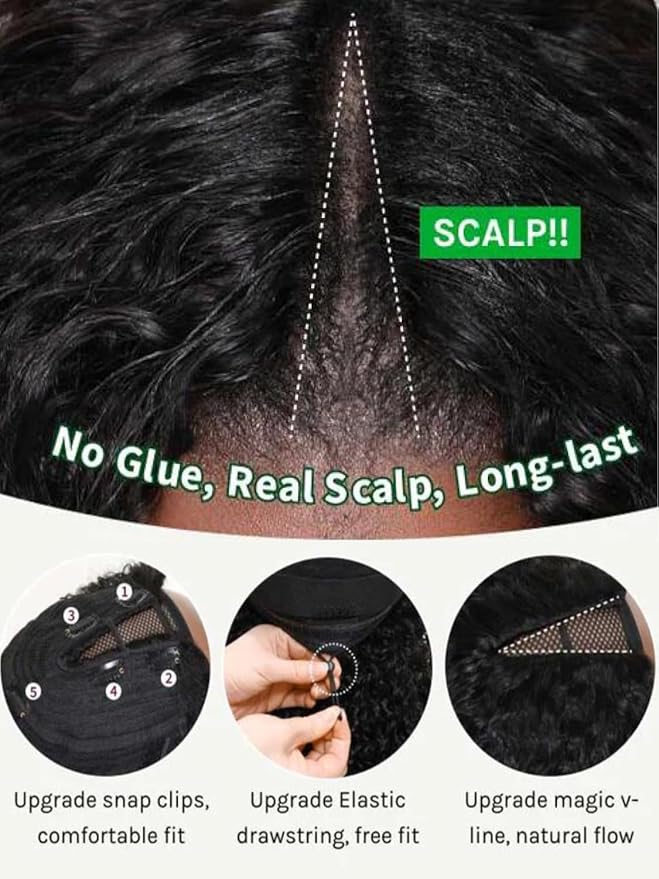 KLAIYI EasiContour V Part Wig Human Hair Body Wave Glueless Upgrade U Part Wig No Leave Out No Gel Clip in Half Wig V Shape Pull and Go Beginner Friendly Ready to Wear Natural Black Color 150% 24Inch