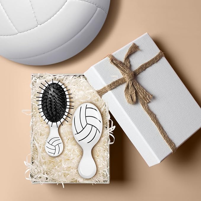 12 Pcs Volleyball Mini Detangler Brush, Mini Travel Hair Brush, Bristles Plastic Detangling Brush,No Tangle Soft Flexible Bristles for Straight, Curly, Thick Hair for Volleyball Team Gift Sport Party