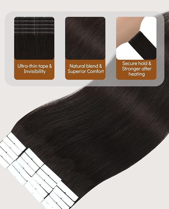 VINBAO Invisi Edge Tape in Hair Extensions Human Hair Darkest Brown Pro Invisible Injected Tape in Extensions 40g 14in 20pcs Seamless De Cabello Humano 14inch #2
